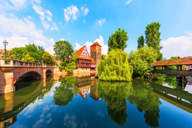 Nuremberg, Germany at Hangmans Bridge over the Pegnitz River. (C) ESB Professional | shutterstock.com