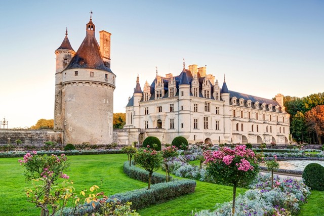 The Chateau de Chenonceau, France. This castle is located near the small village of Chenonceaux in the Loire Valley, was built in the 15-16 centuries and is a tourist attraction.