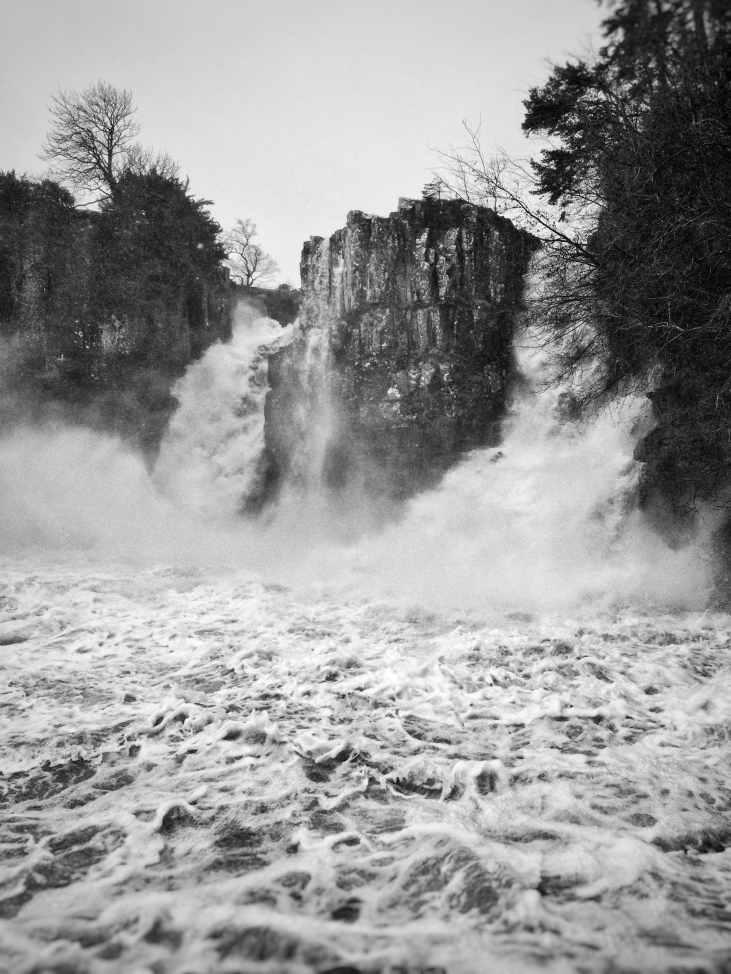 High Force, Co. Durham in heavy rain and spray