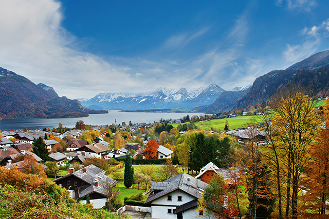 A view over Mondsee looking over to the lake.