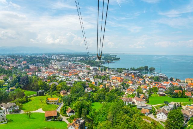 Pfanderbahn cable car with the Austrian city Bregenz